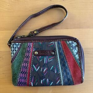 Fossil Vintage Wristlet Mixed Print Leather Suede & PVC Wallet Boho Floral Geo